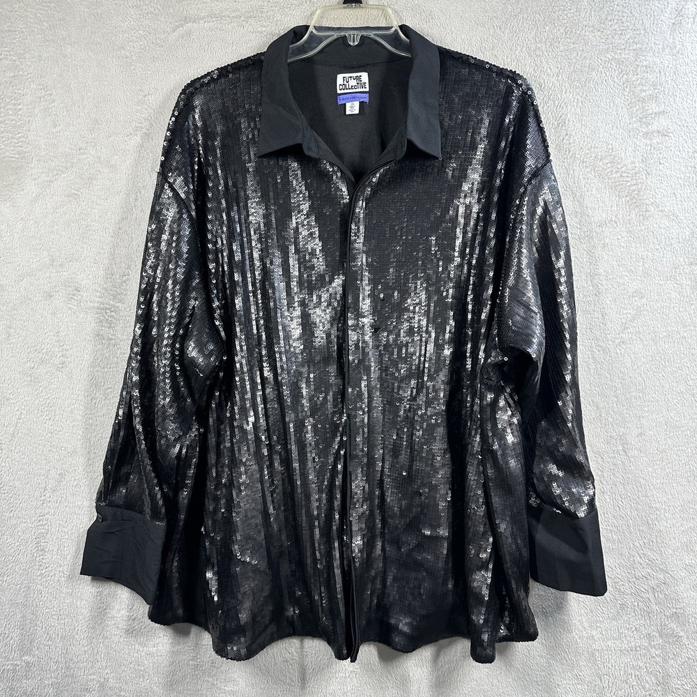 Future Collective Kahlana Barfield Long Sleeve Sequin‎ Button-Down Shirt Size 2X